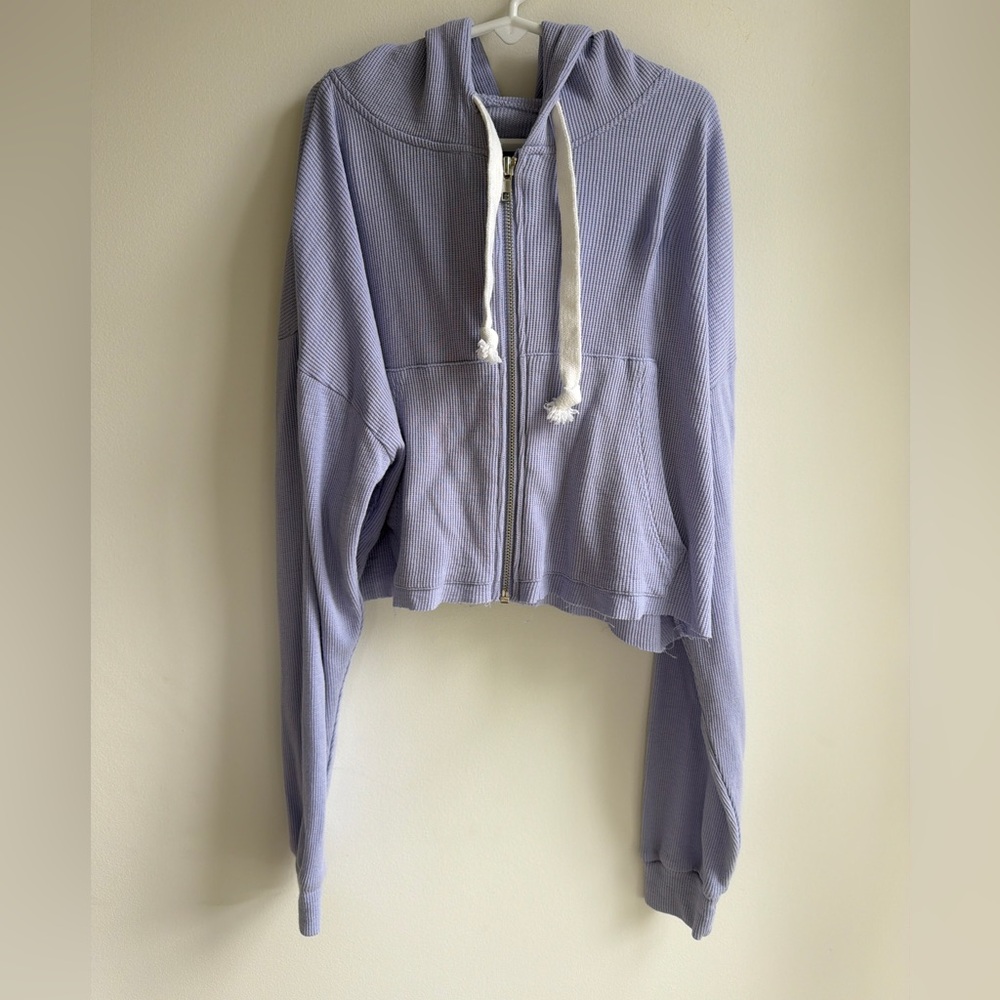 Katie J NYC Lavender Cropped Zip Hoodie with White Drawstrings